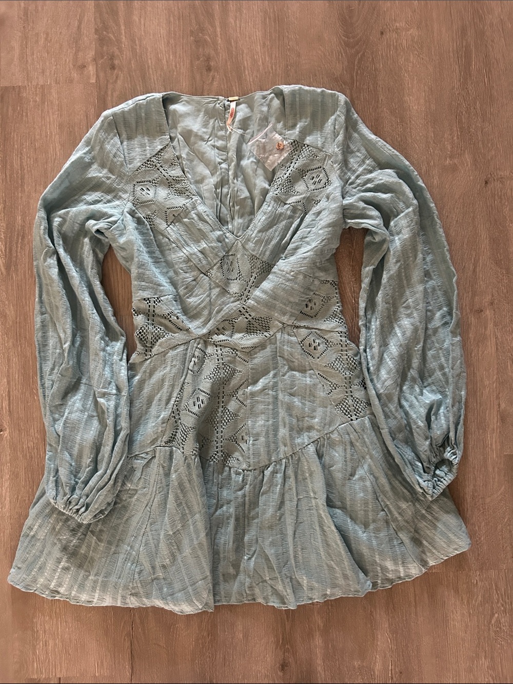 Free People Dusty Blue Lace-Trim Mini Dress